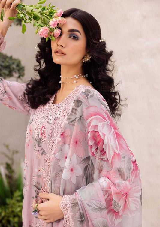 Iznik Pink Pure Lawn Chikankari Embroidery Dress Chiffon Duptta SC 1095