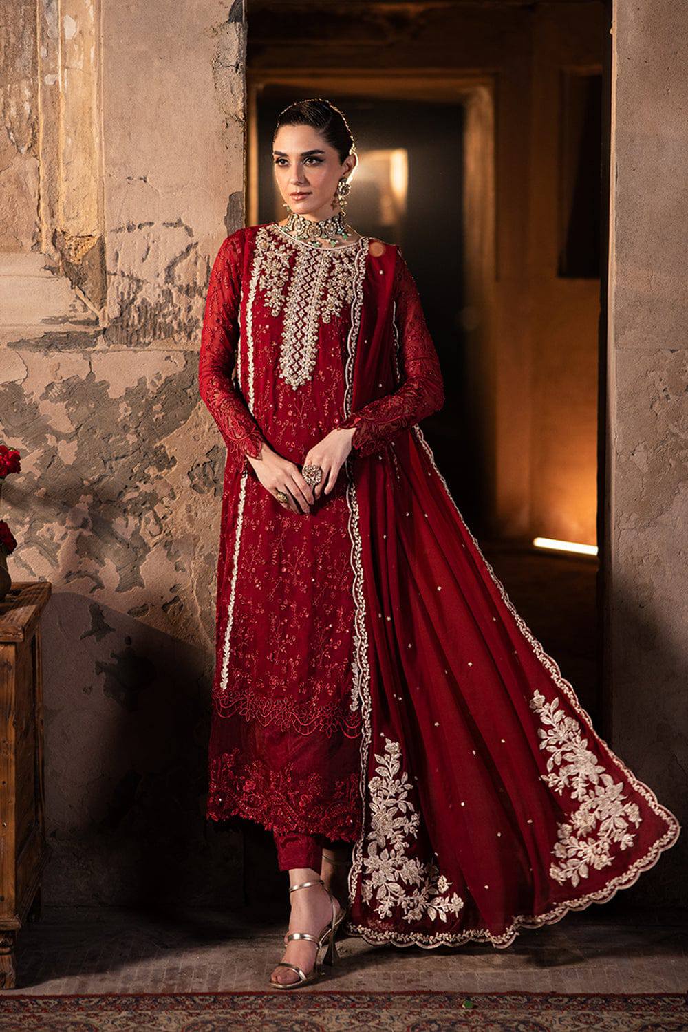 Azure Red Formal Collection Chiffon Handemblish 3pc Unstitched SC-1250 Azure Red Formal Collection Chiffon Handemblish 3pc Unstitched SC-1250
