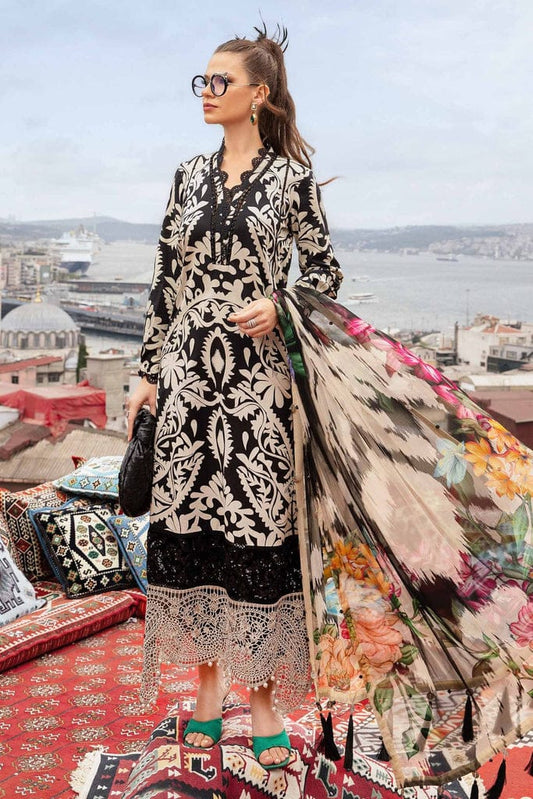 Maria B Skin & Black Pure Lawn Dress   No: SC 1189 - Shiss collection
