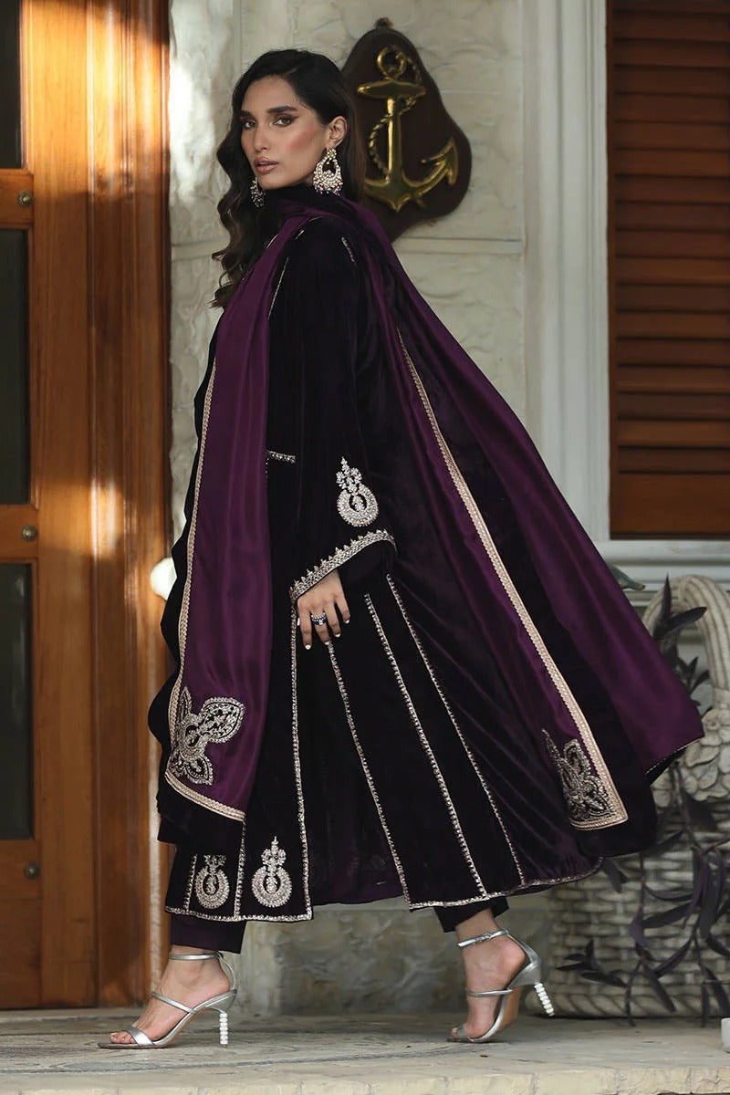 Farida Hasan Purple Velvet Hand Work Collection 3piece Unsitched