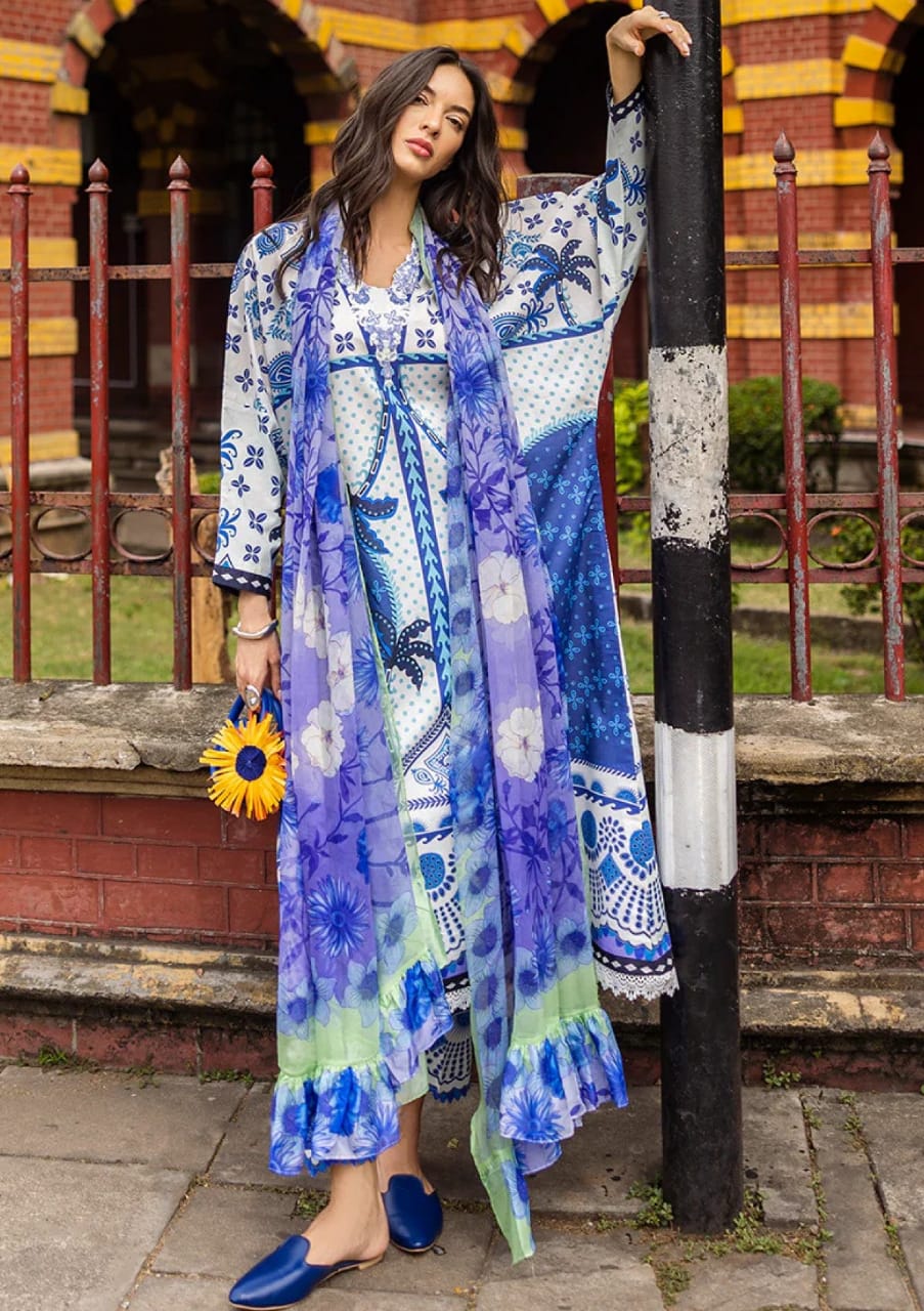 Mushq Blue White Summer Collection Lawn 3pc Unstitched Dress SC-1303