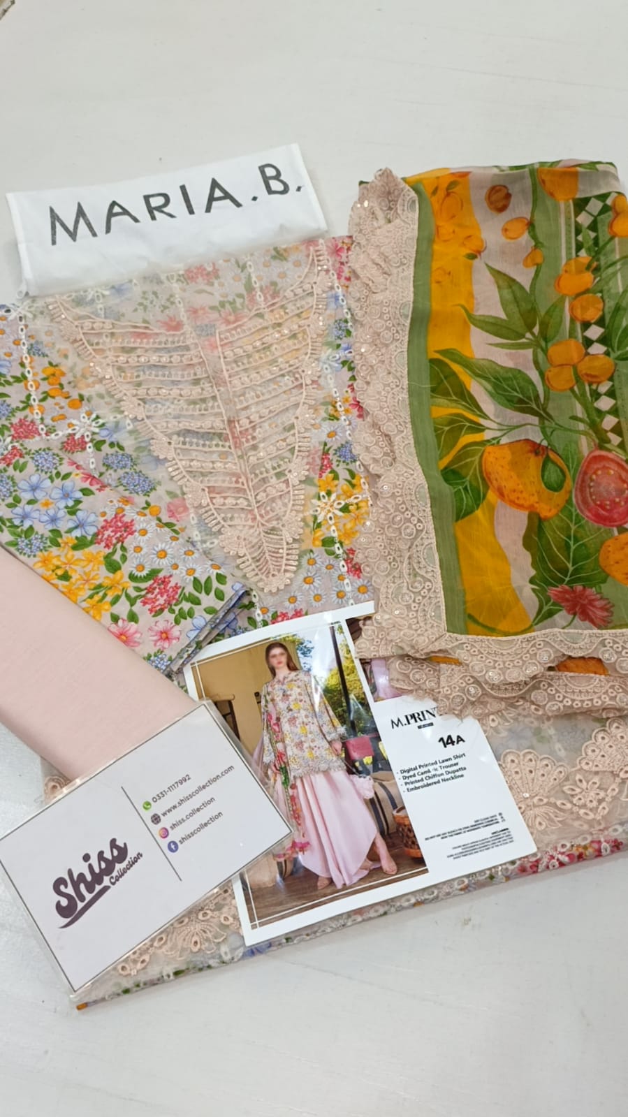 Maria B.Mprint 14-A Pink Lawn Summer'26 Embroidered 3Piece Unstitched