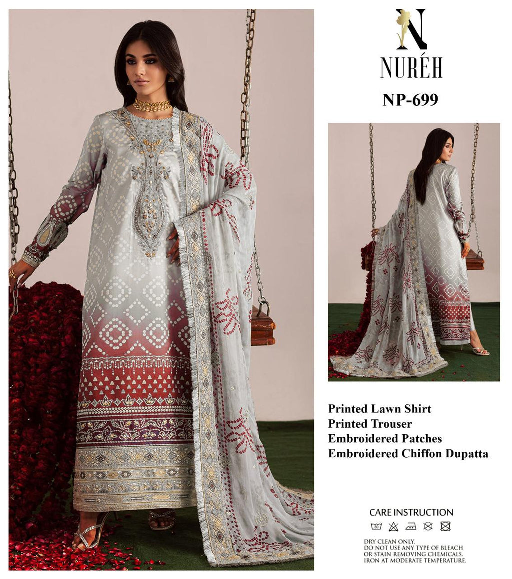 Nureh Maroon Chundri Print Latest Lawn Embroidery 3piece Unstitched