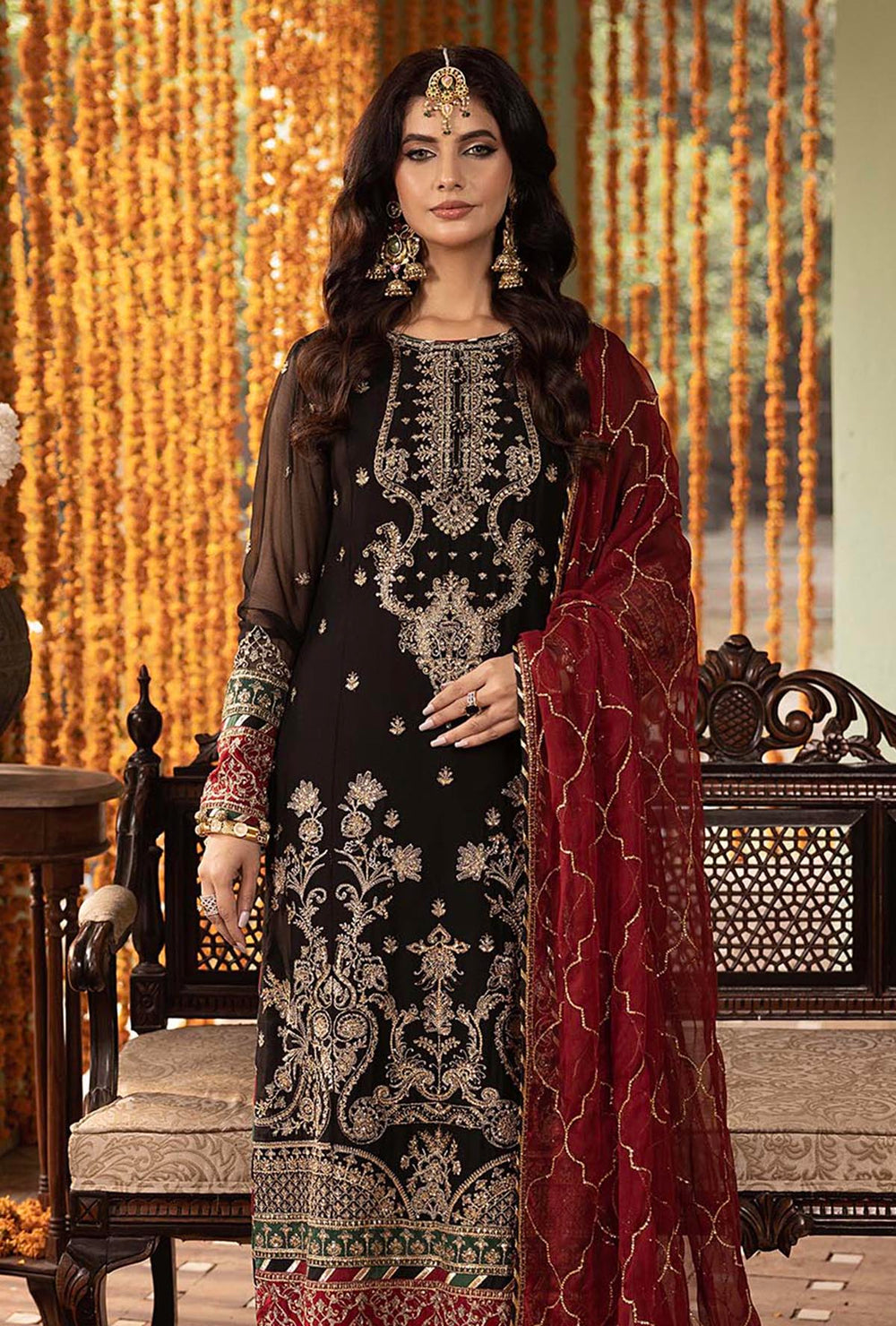 Adan Libas Black Formal Collection Chiffon Hand Work 3pc Unstitched SC-1248