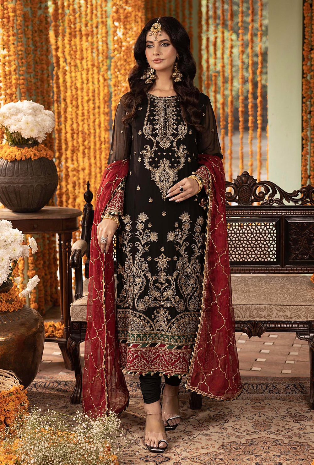 Adan Libas Black Formal Collection Chiffon Hand Work 3pc Unstitched SC-1248