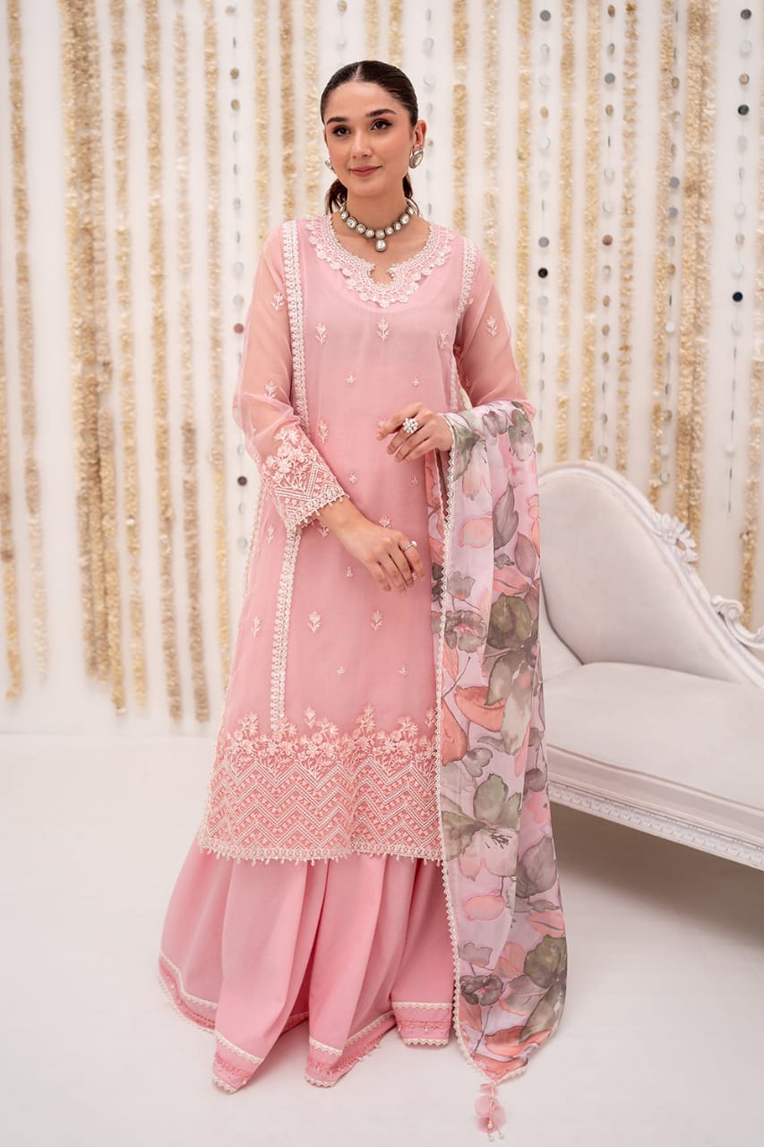 So Kamal Pink Chiffon Formal Collection 3pc Unstitched Dress SC 1232