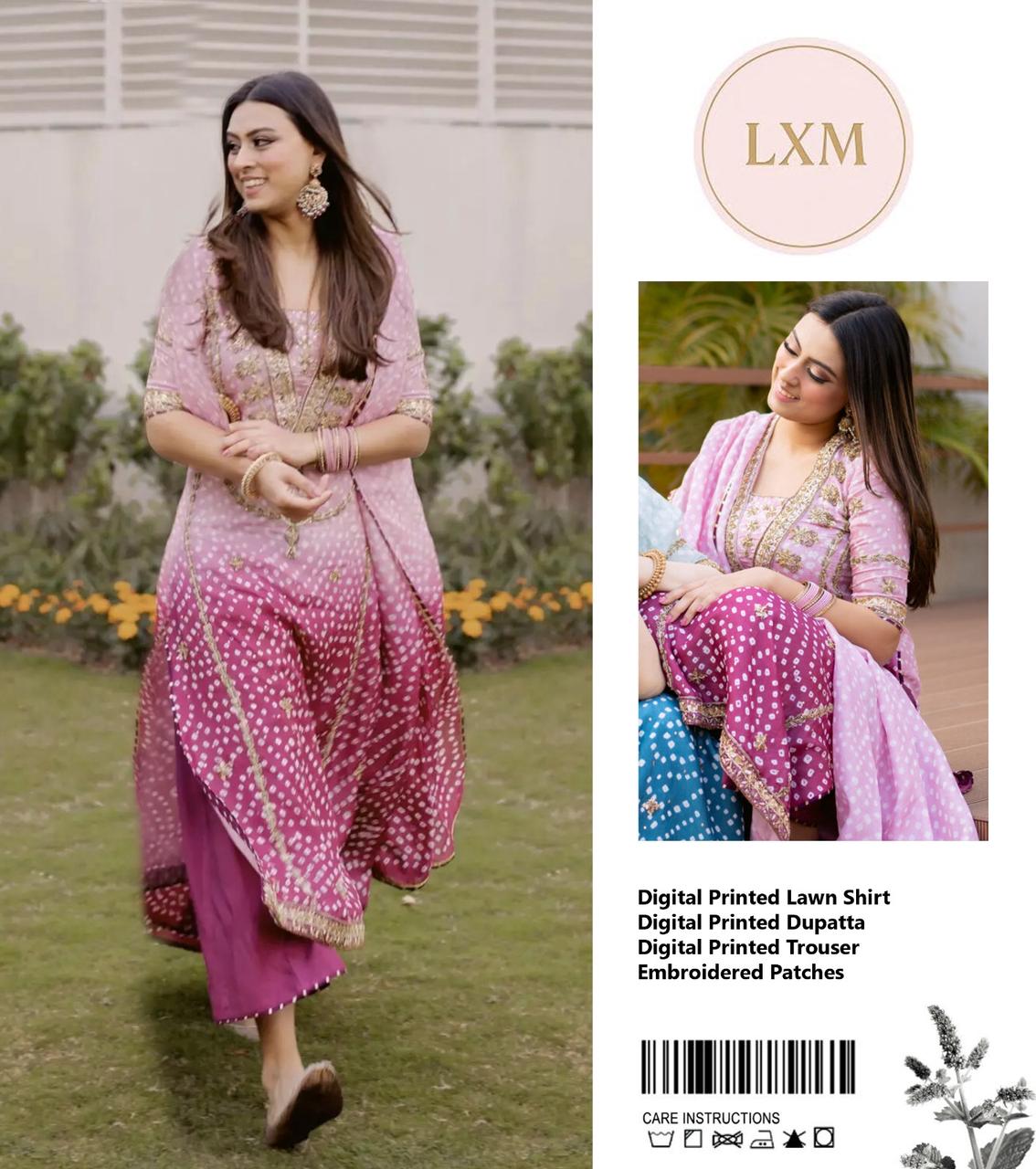 Lxm Pink Printed Lawn New Arrival Embroidry 3 Piece Unstitched