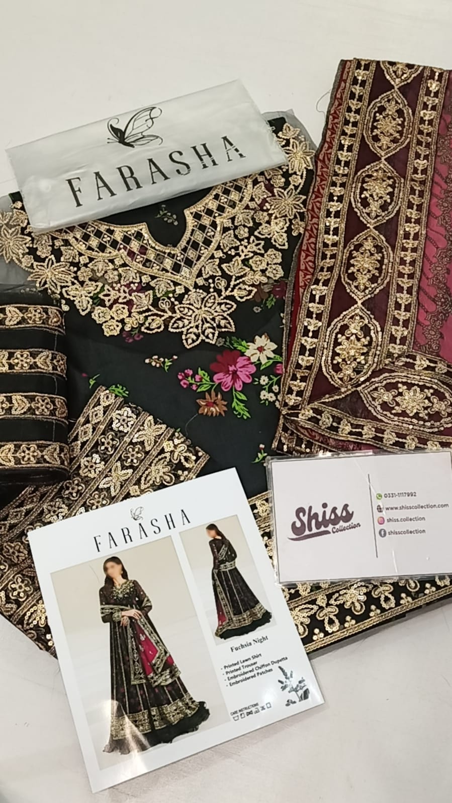 Farasha Fiorella Night Luxury Lawn Embroidery 3Picec Unstitched