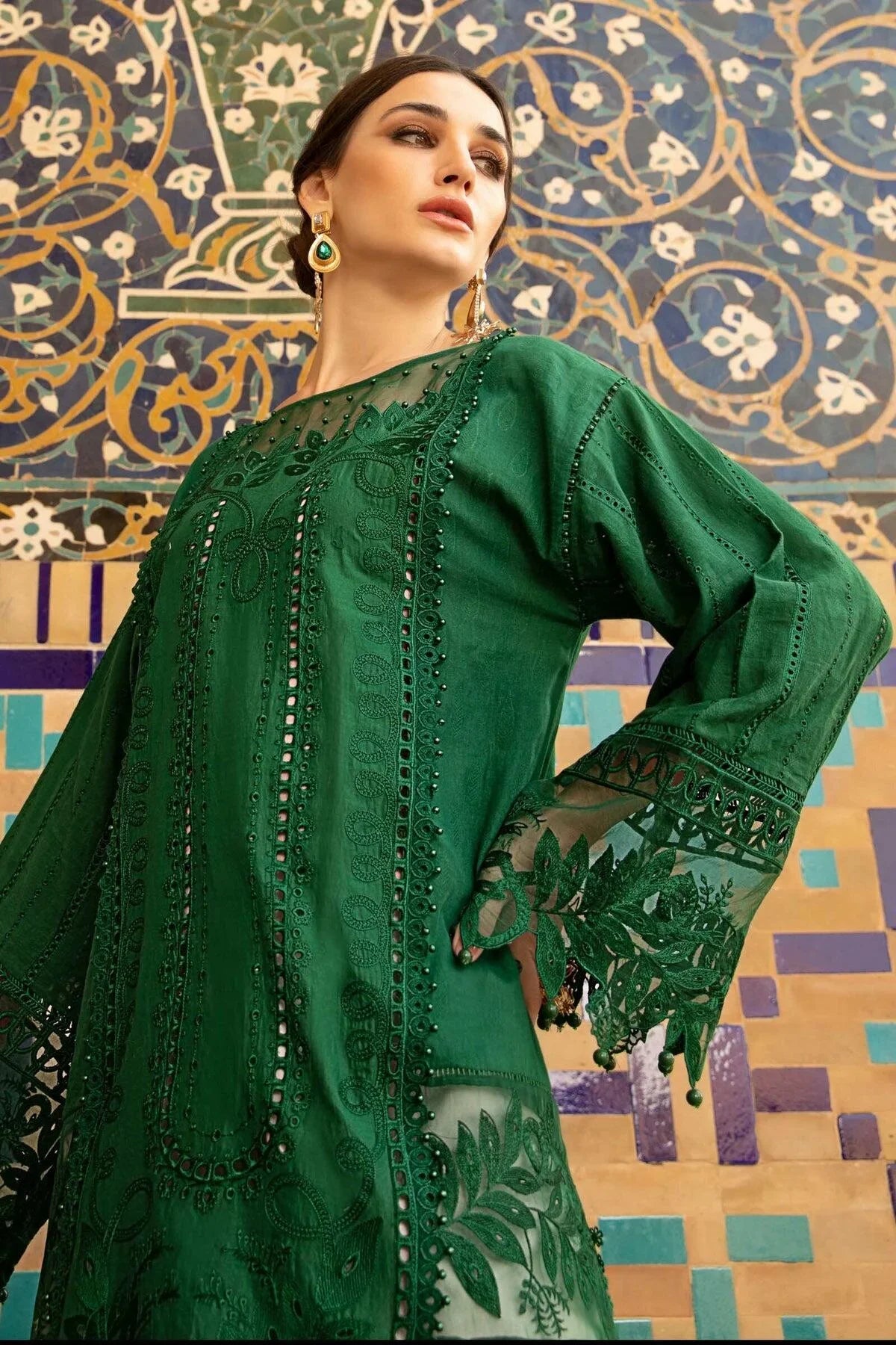MARIA B GREEN EMBROIDERED CHIKANKARI COLLECTION SC 1157