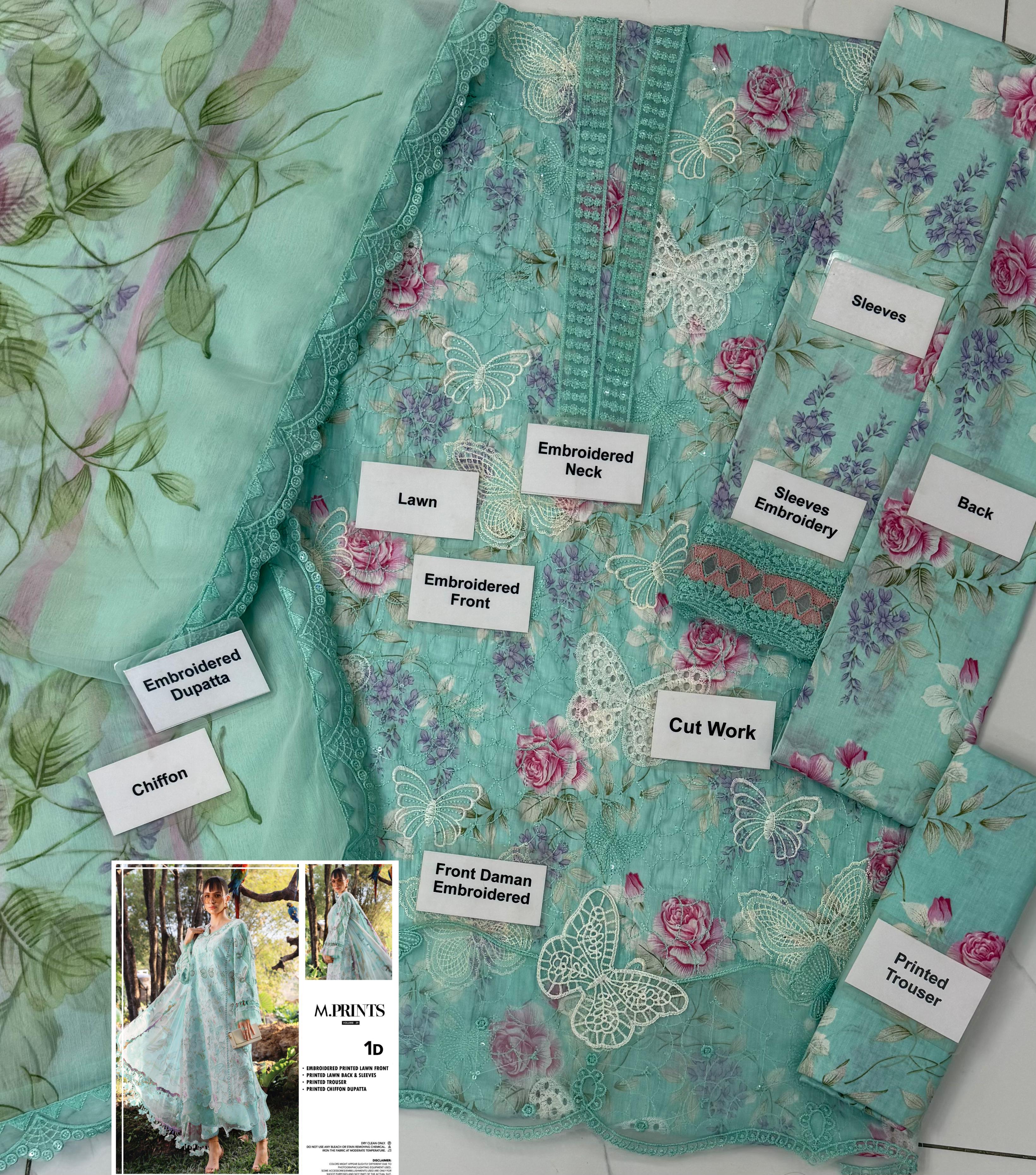 Maria B Butterfly Green Full Printed Lawn Summer'26 Embroidered 3Piece Unstitched