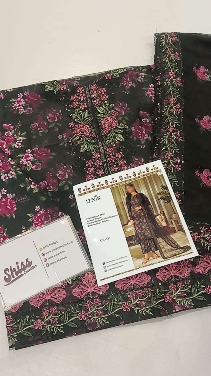 Iznik Black Full Print Lawn Embroidered 3Piece Unstitched