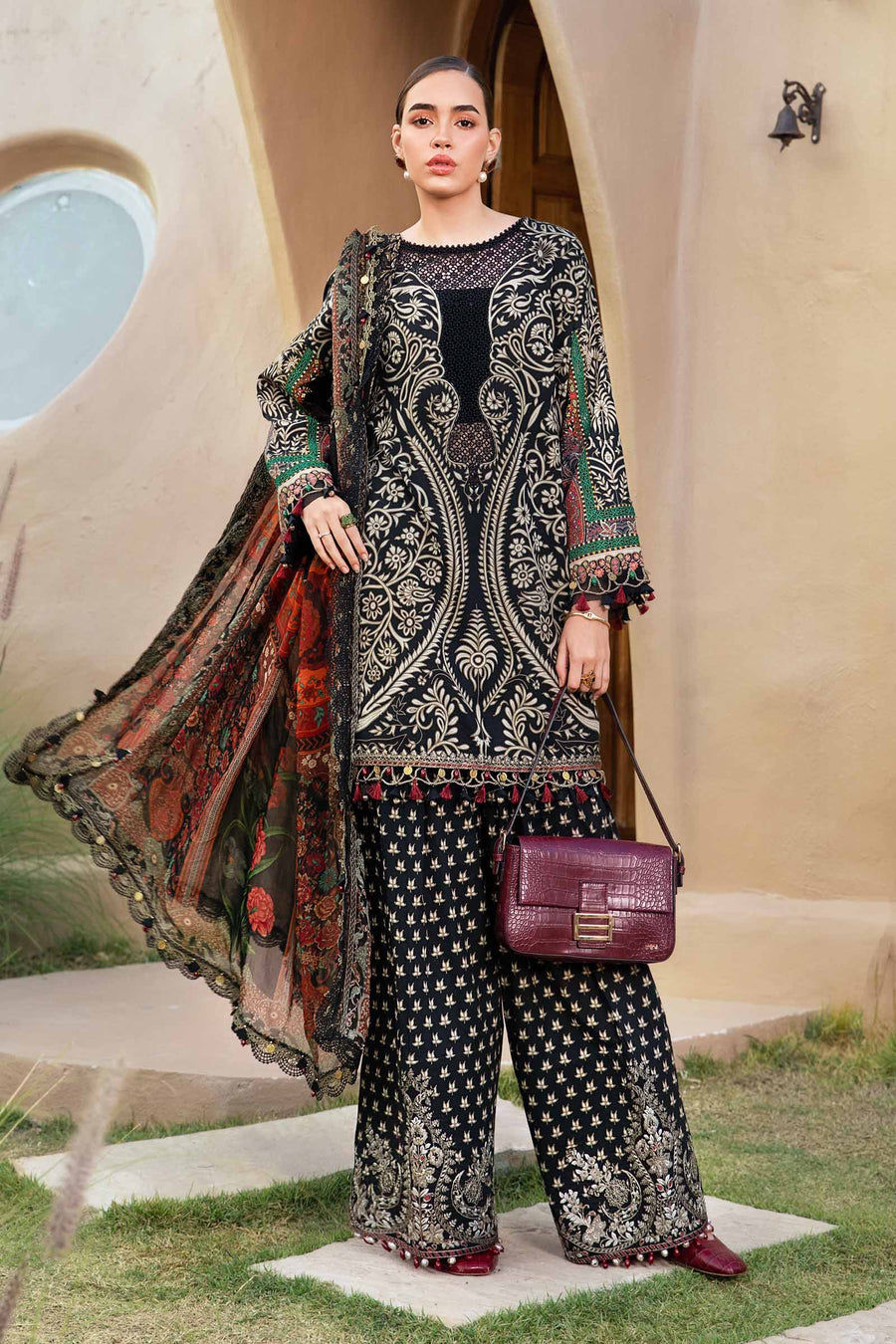 M.B Black Printed Lawn Embroidery New Arrival 3pc Unstitched SC-1259