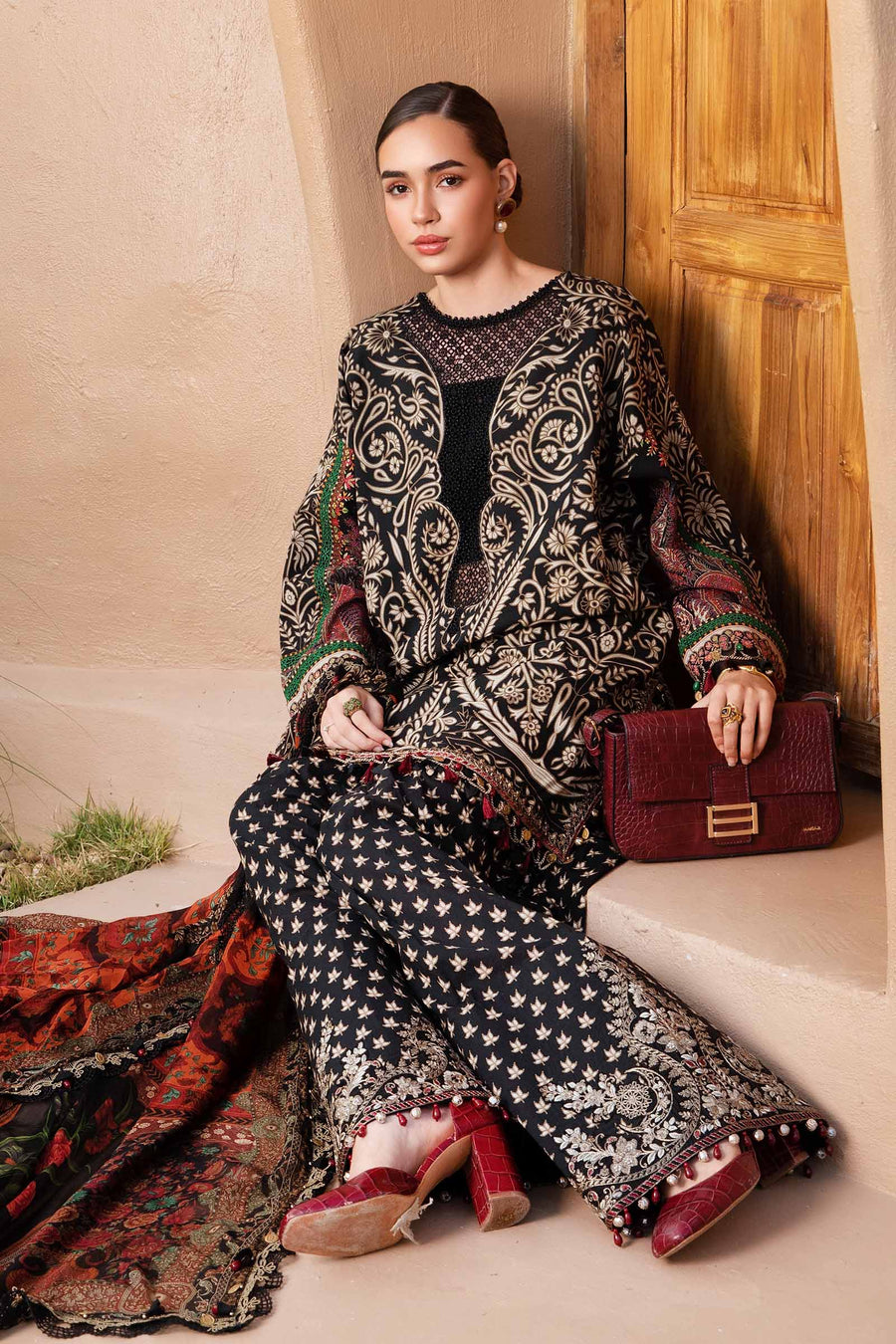M.B Black Printed Lawn Embroidery New Arrival 3pc Unstitched SC-1259
