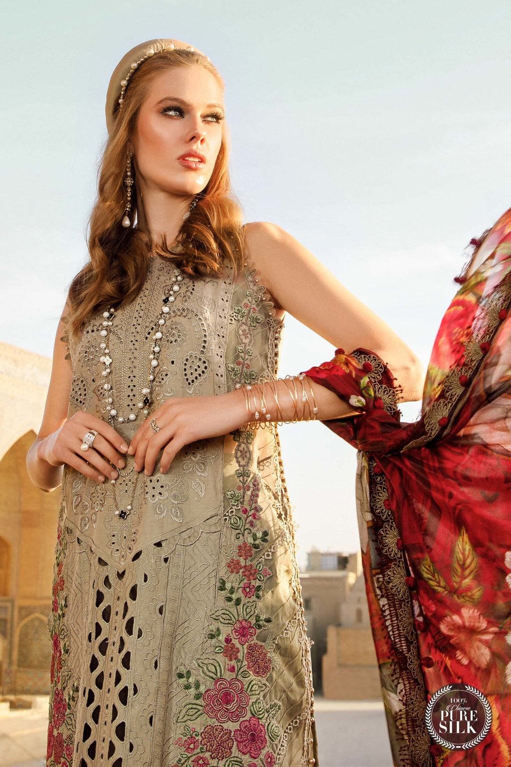 Maria B Chikankari Embroidery Lawn brown  SC 1141