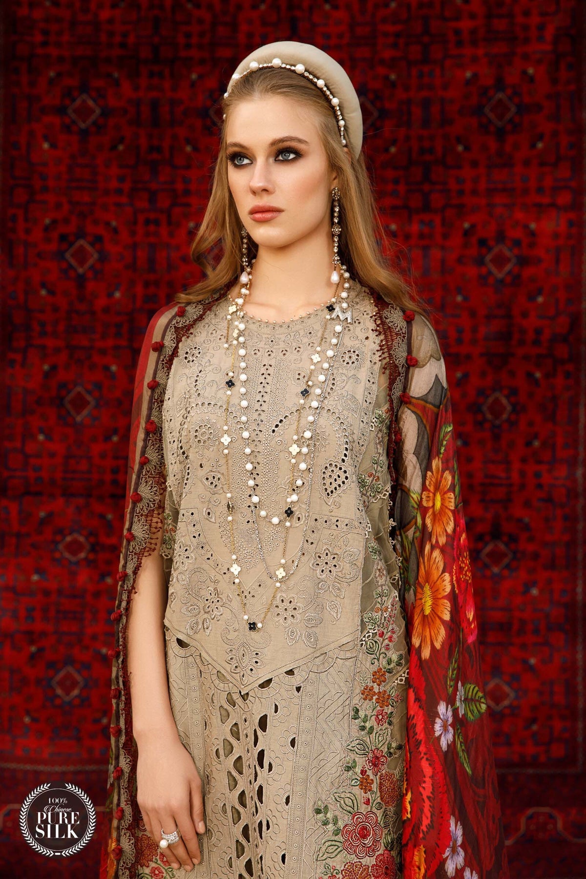 Maria B Chikankari Embroidery Lawn brown  SC 1141