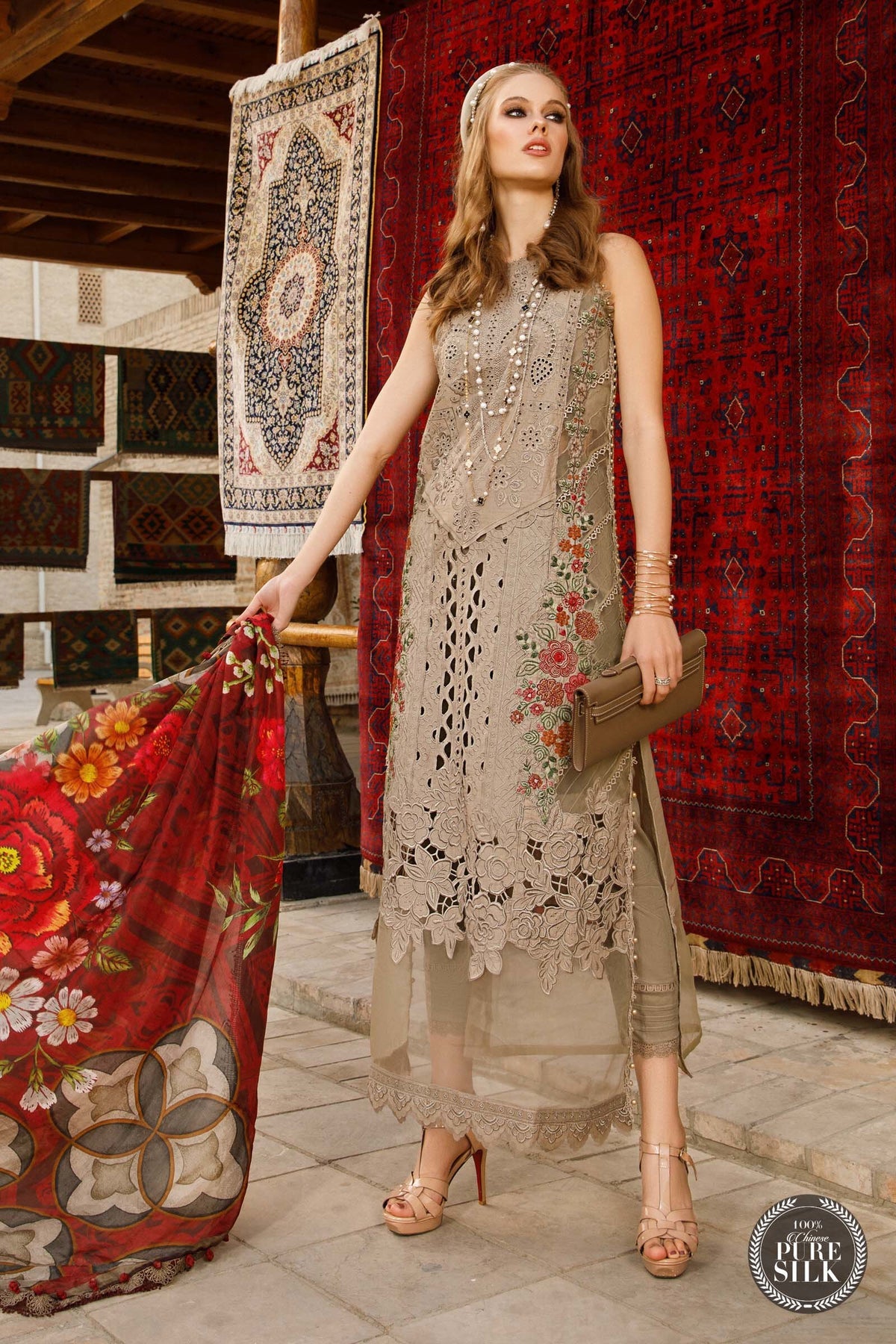 Maria B Chikankari Embroidery Lawn brown  SC 1141