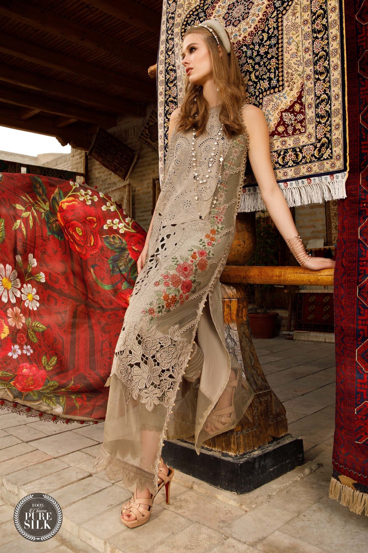 Maria B Chikankari Embroidery Lawn brown  SC 1141