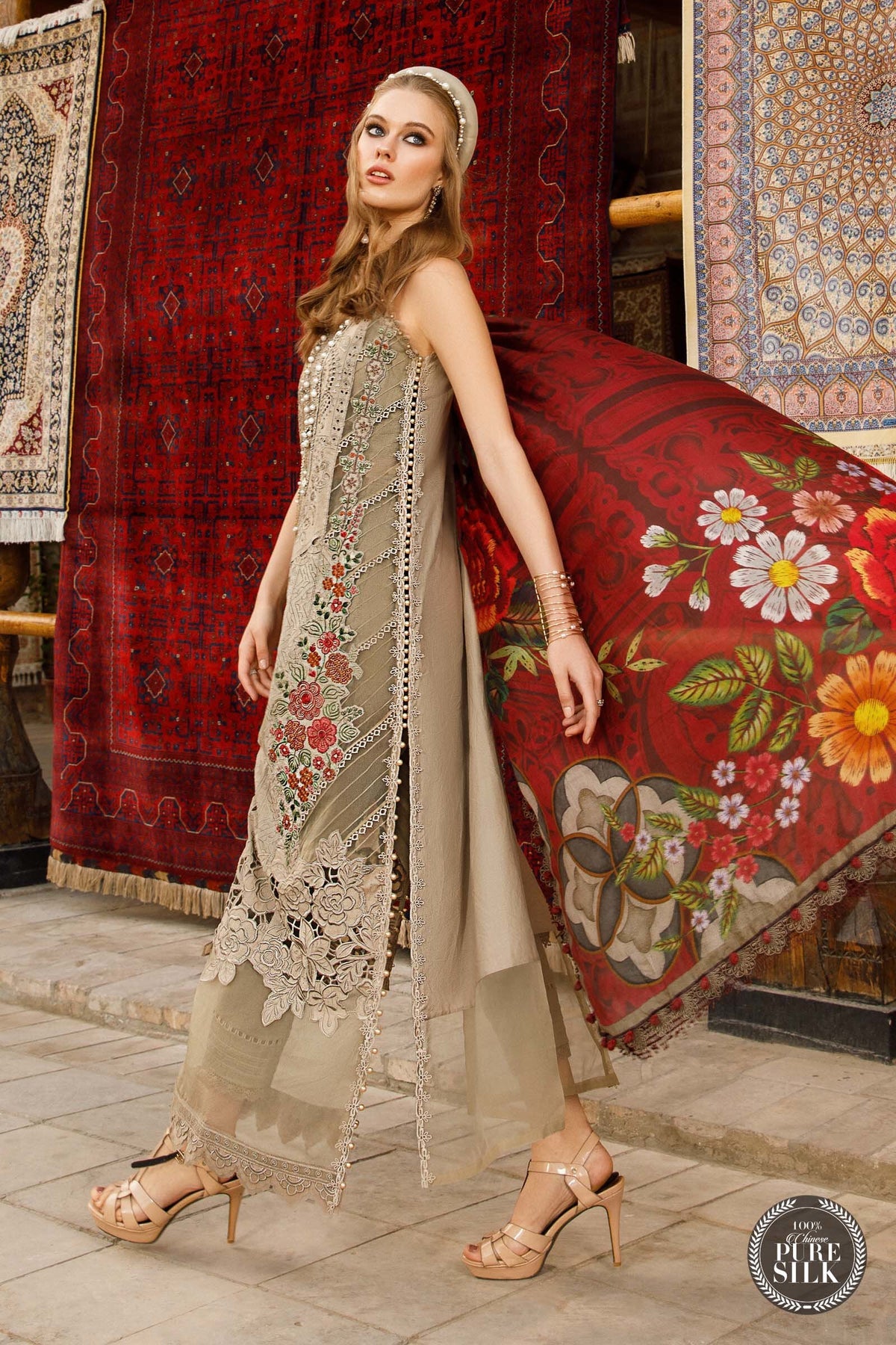 Maria B Chikankari Embroidery Lawn brown  SC 1141