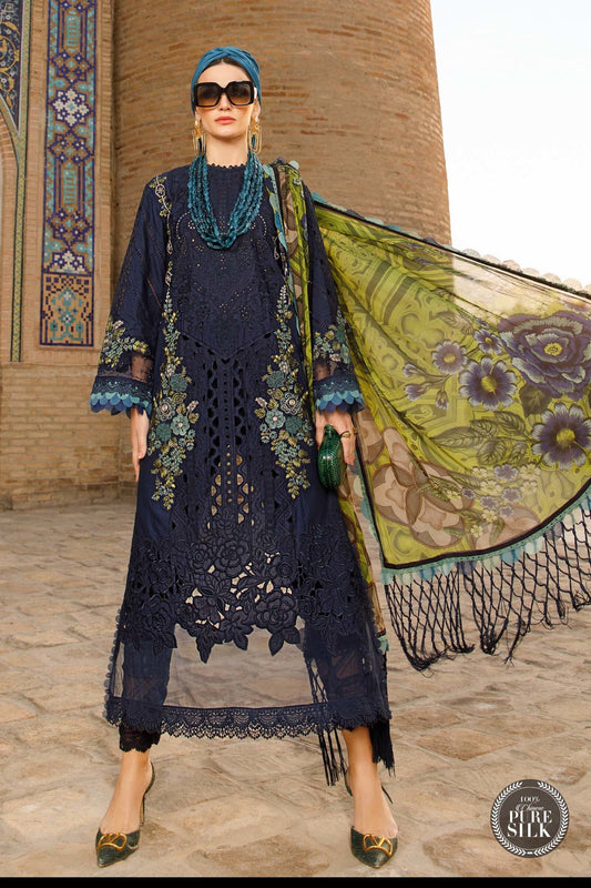 Maria b Chikankari Lawn Embroidery Dress Blue