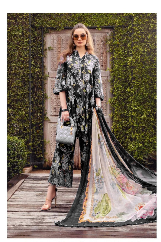 Maria B Black Pure Lawn Digital Print Embroidery Silk Duptta