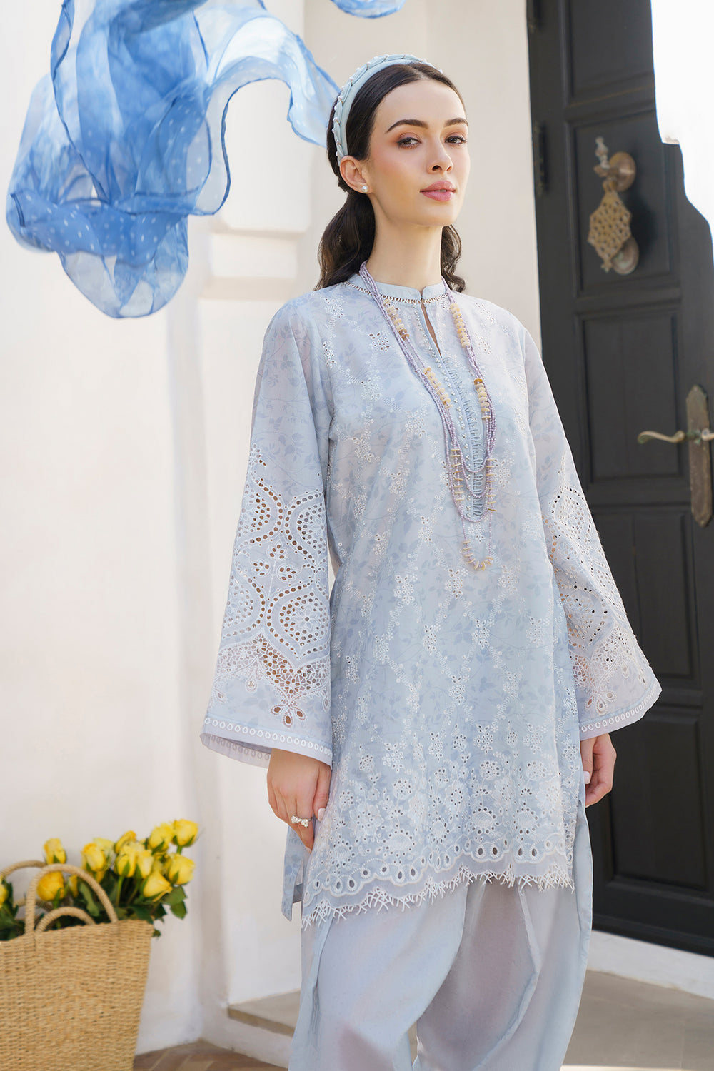 Baroque Gray Blue Embroidery Pure Lawn Chikankari Collection sc 1041