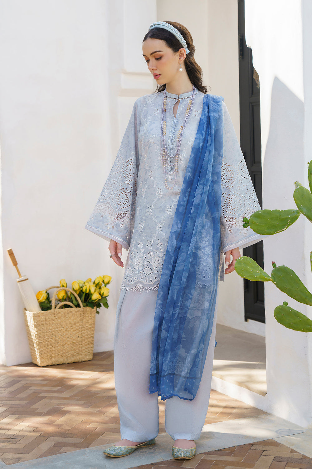 Baroque Gray Blue Embroidery Pure Lawn Chikankari Collection sc 1041