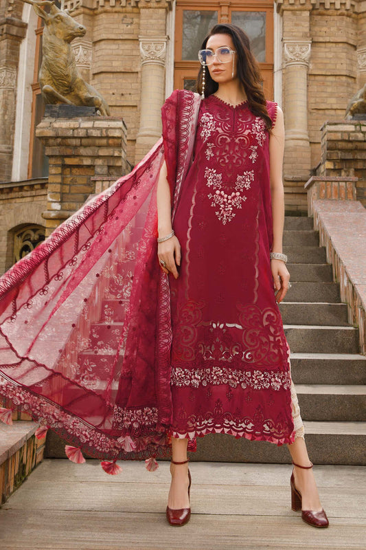 Maria B Voyage Chikankari Maroon Lawn Dress