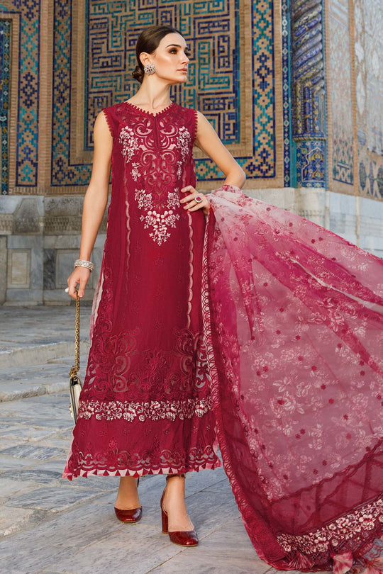 Maria B Voyage Chikankari Maroon Luxury Lawn Embroidery Dress 3pc SC 1194