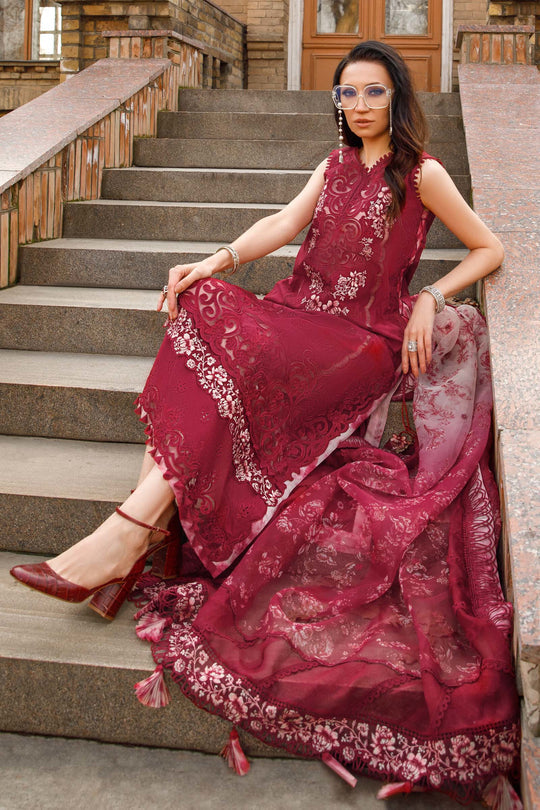 Maria B Voyage Chikankari Maroon Luxury Lawn Embroidery Dress 3pc SC 1194