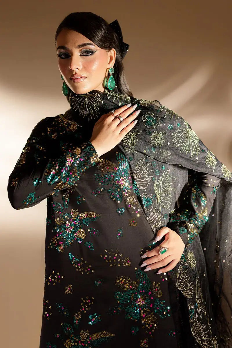 Nureh Chiffon Black Embroidered & Hand Embellished 3 Piece Unstitched