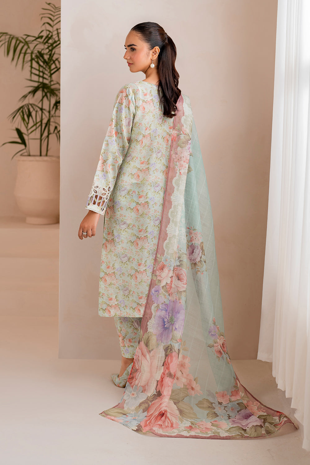 Baroque C Green Lawn Embroidery Chiffon Duptta 3pc Unstitched SC-1275