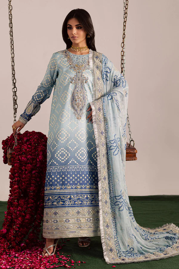 Nureh Blue Chundri Print Latest Lawn Embroidery 3piece Unstitched