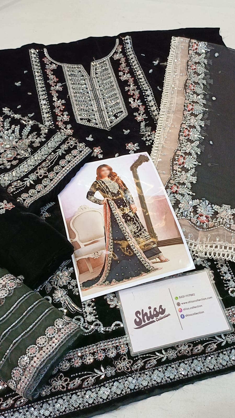 Aneela,s black Velvet Micro 9000 Embroidered 3piece Unstitched