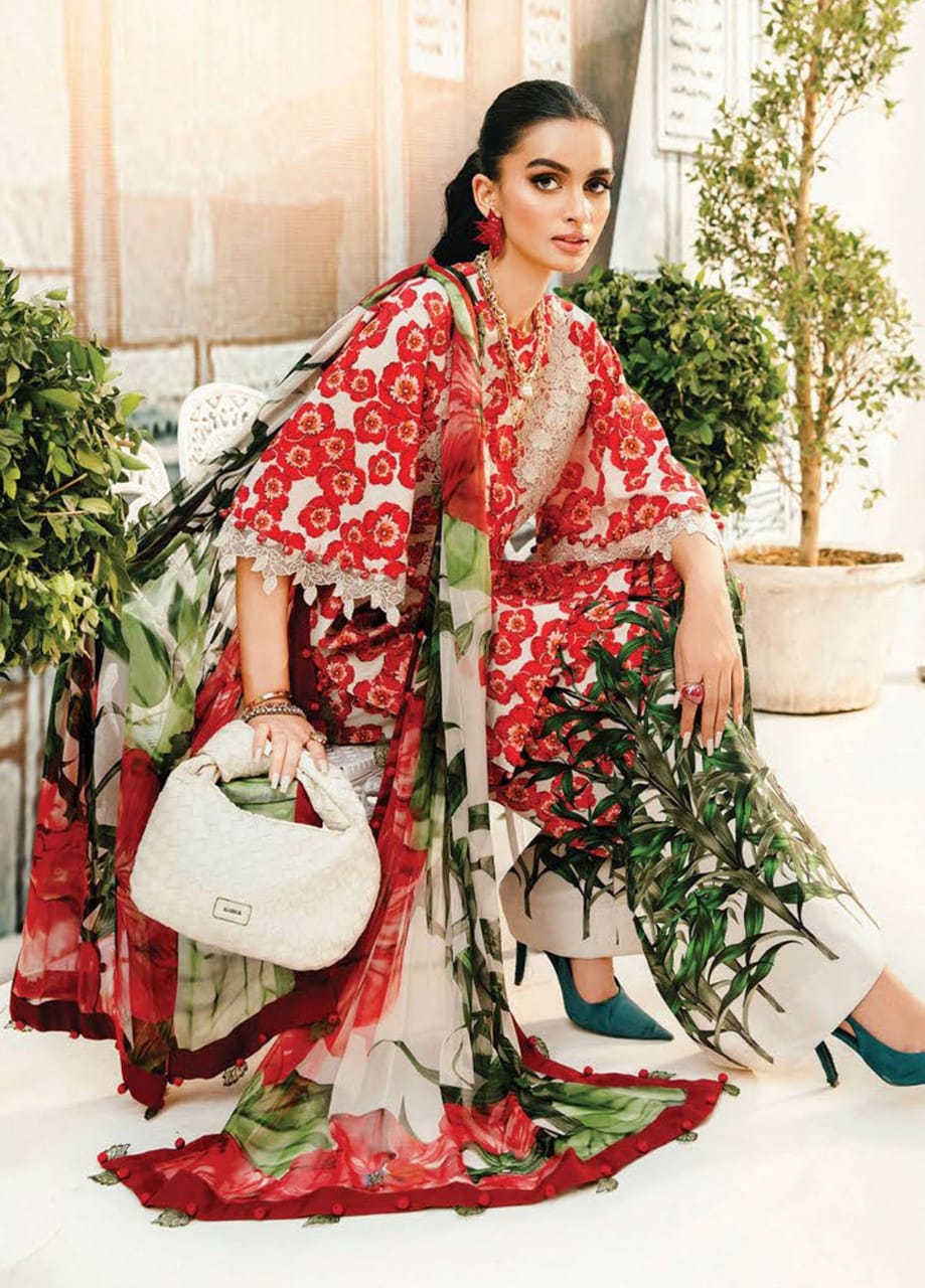 Maria B 2606-B Red New Arrival Lawn Emb 3pc Unstitched SC-1312