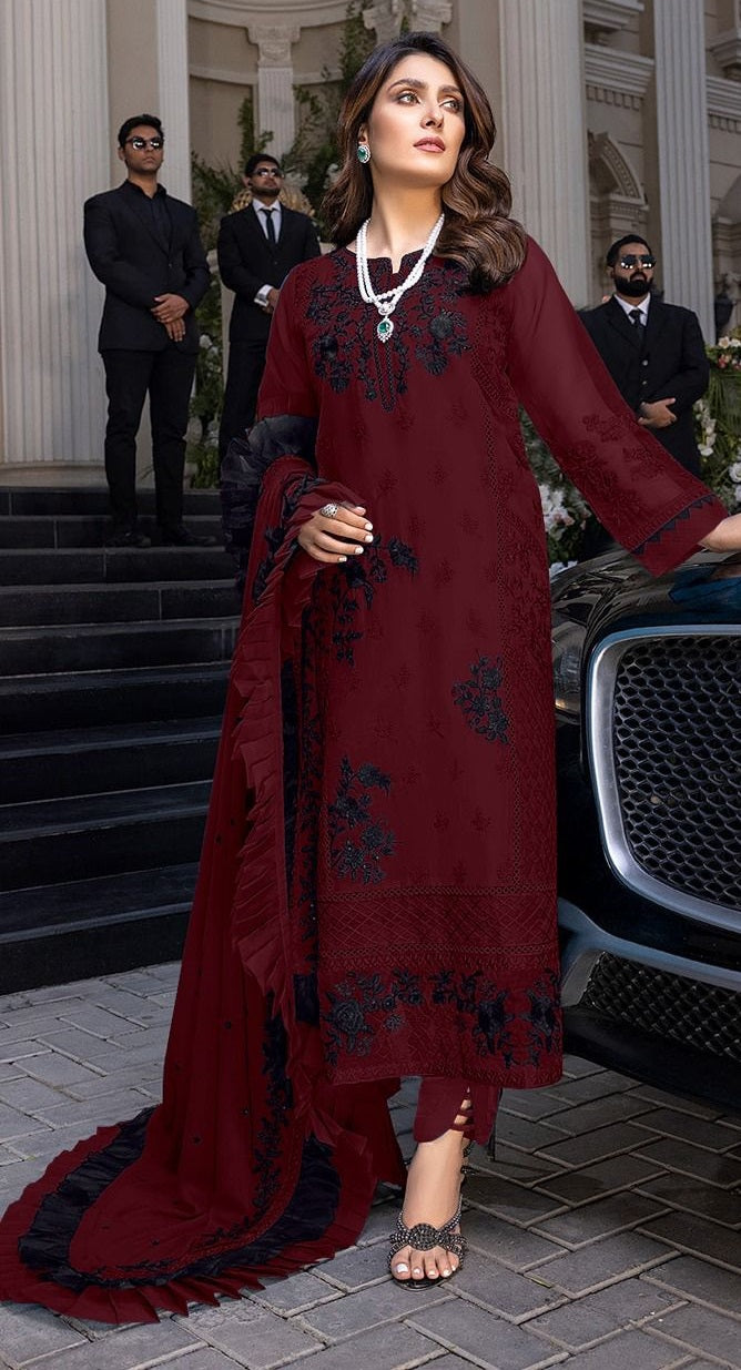 AZURE CHIFFON EMB LUXURY DRESS MAROON FORMAL COLLECTION SC 1028