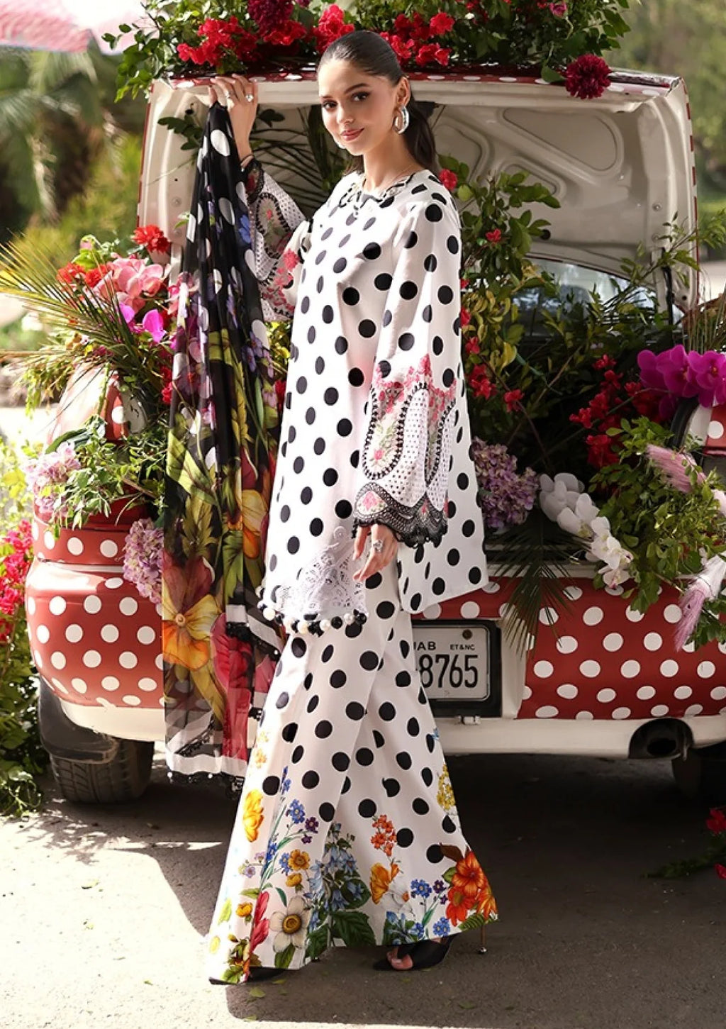 Maria B 8=A White Full Printed Lawn Summer'26 Embroidered 3Piece Unstitched