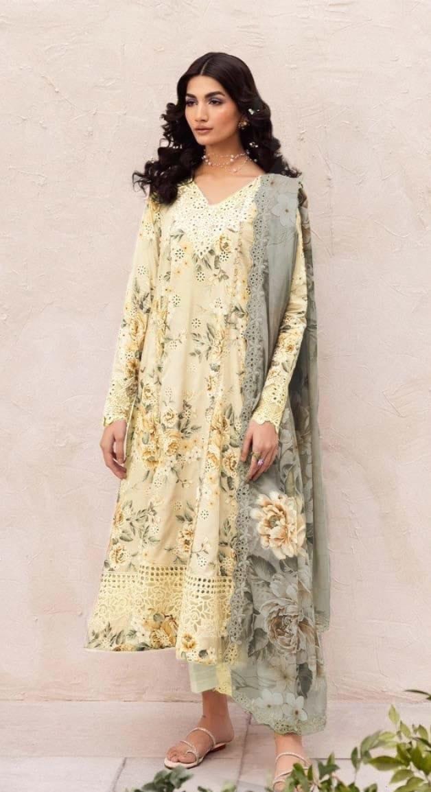 Iznik Yellow Lawn Embroidery 3pc Unstitched Dress SC-1293
