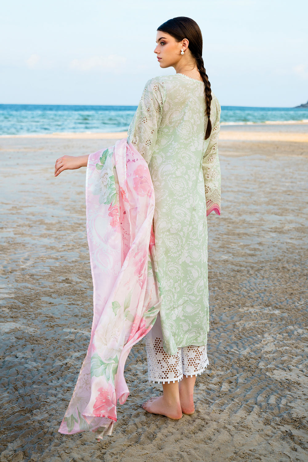 Baroque Light Green Embroidery Pure Lawn Chikankari Collection SC 1046