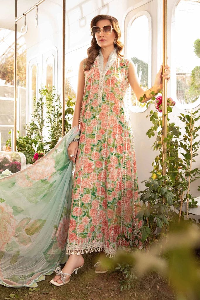 Maria B Roos Green Pure Lawn Silk Duptta Embroidery Dress 3pc SC 1184