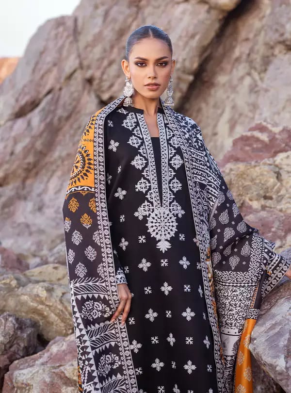 ZAINAB CHOTTANI BLACK DIGITAL LAWN EMB NEW 3PC DRESS  SC 1238