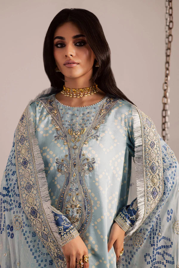 Nureh Blue Chundri Print Latest Lawn Embroidery 3piece Unstitched