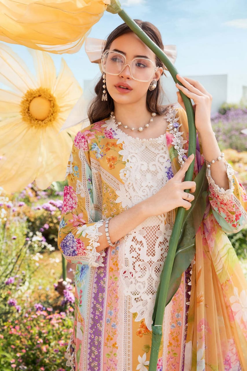 Maria B 2509 A Yellow Multi New Arrival Lawn Emb 3pc Unstitched SC-1316