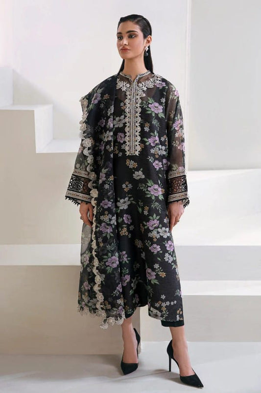 Baroque Black 02 flower Pure Lawn Embroidery Dress New Arrival
