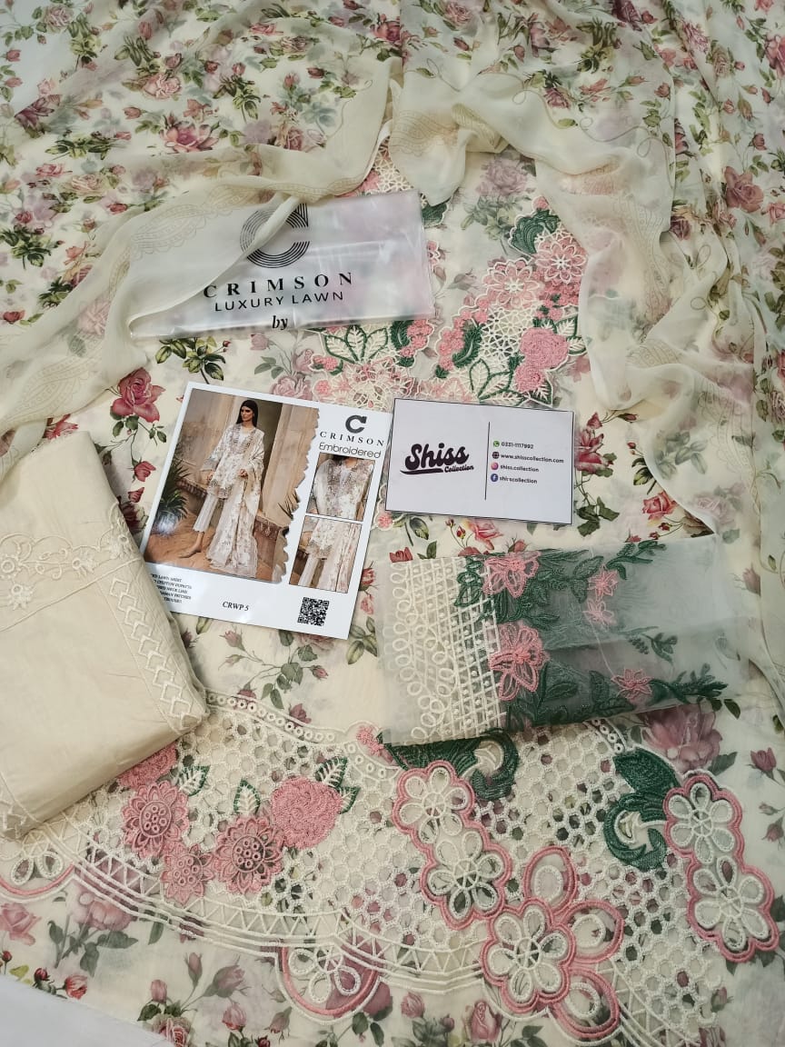 Crimson off White Lawn Embroidery Unstitched Dress 3pc SC-1256