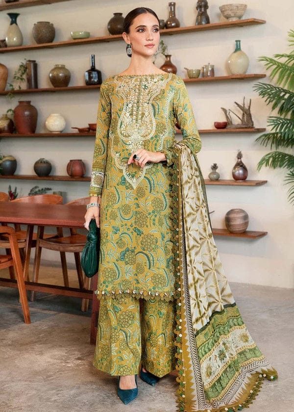 M.B Green printed Lawn Embroidery Duptta 3pc Unstitched Dress SC-1264