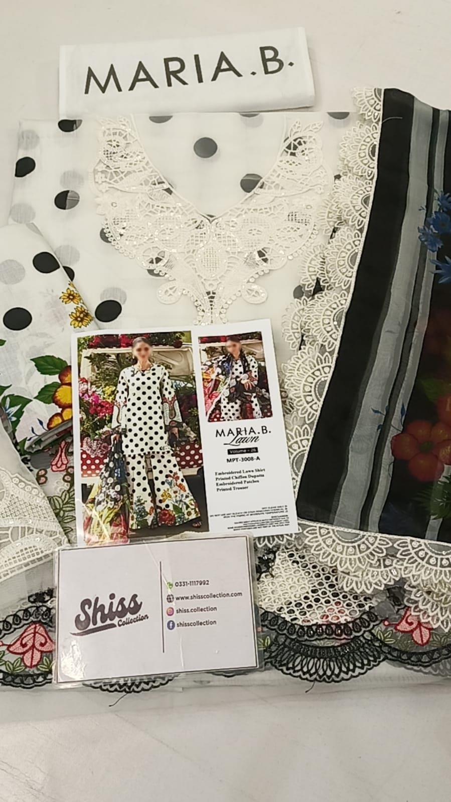 Maria B 8=A White Full Printed Lawn Summer'26 Embroidered 3Piece Unstitched