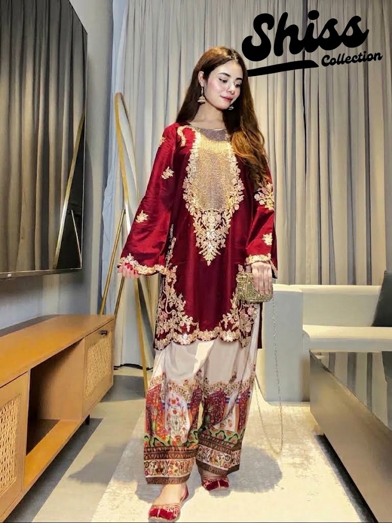 Ethinc Maroon New Arrival Luxury Silk Embroidery 2Piece Unstitched