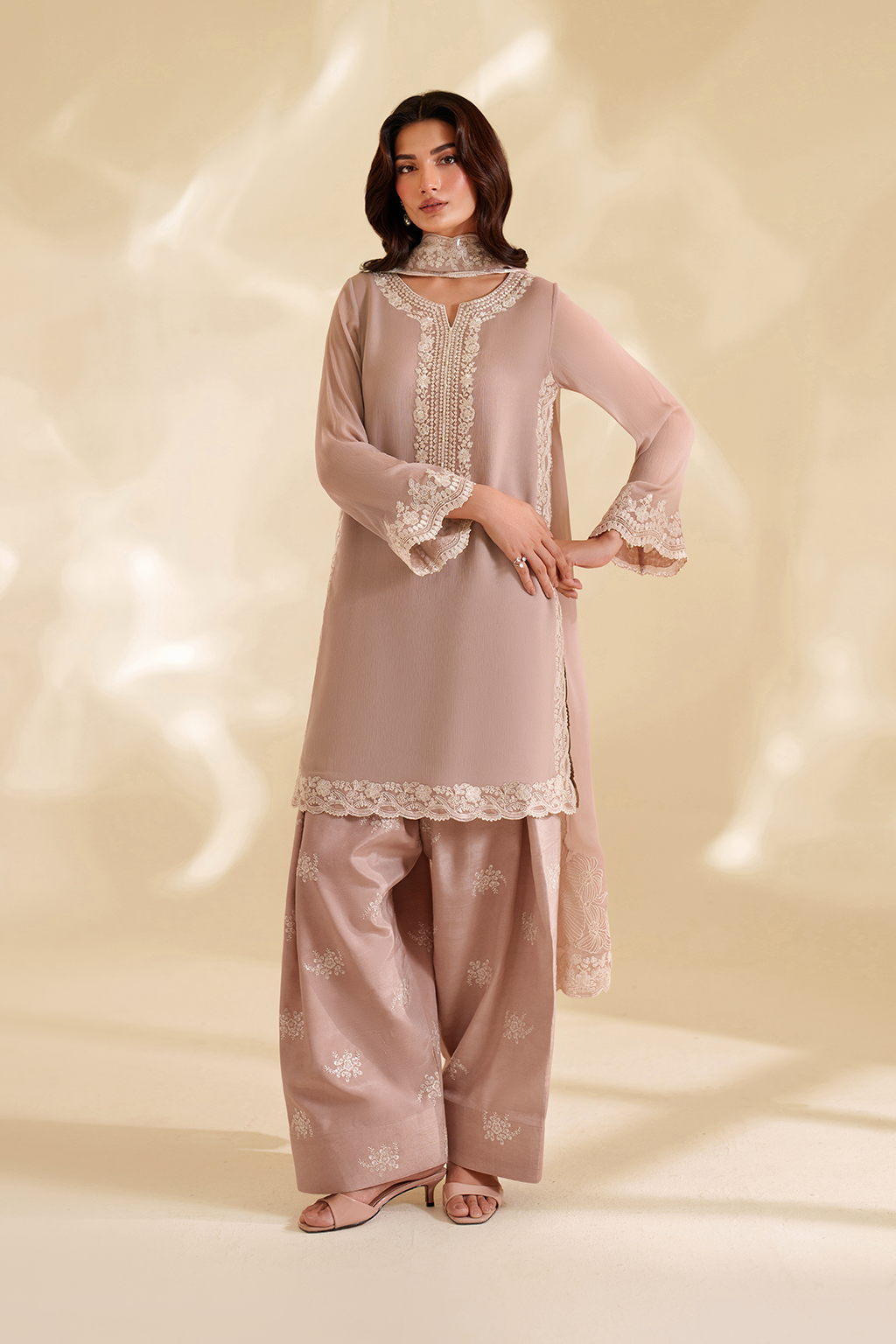 Iznik Beige Exclusive Formal Chiffon Embroidery 3pc Unstitched