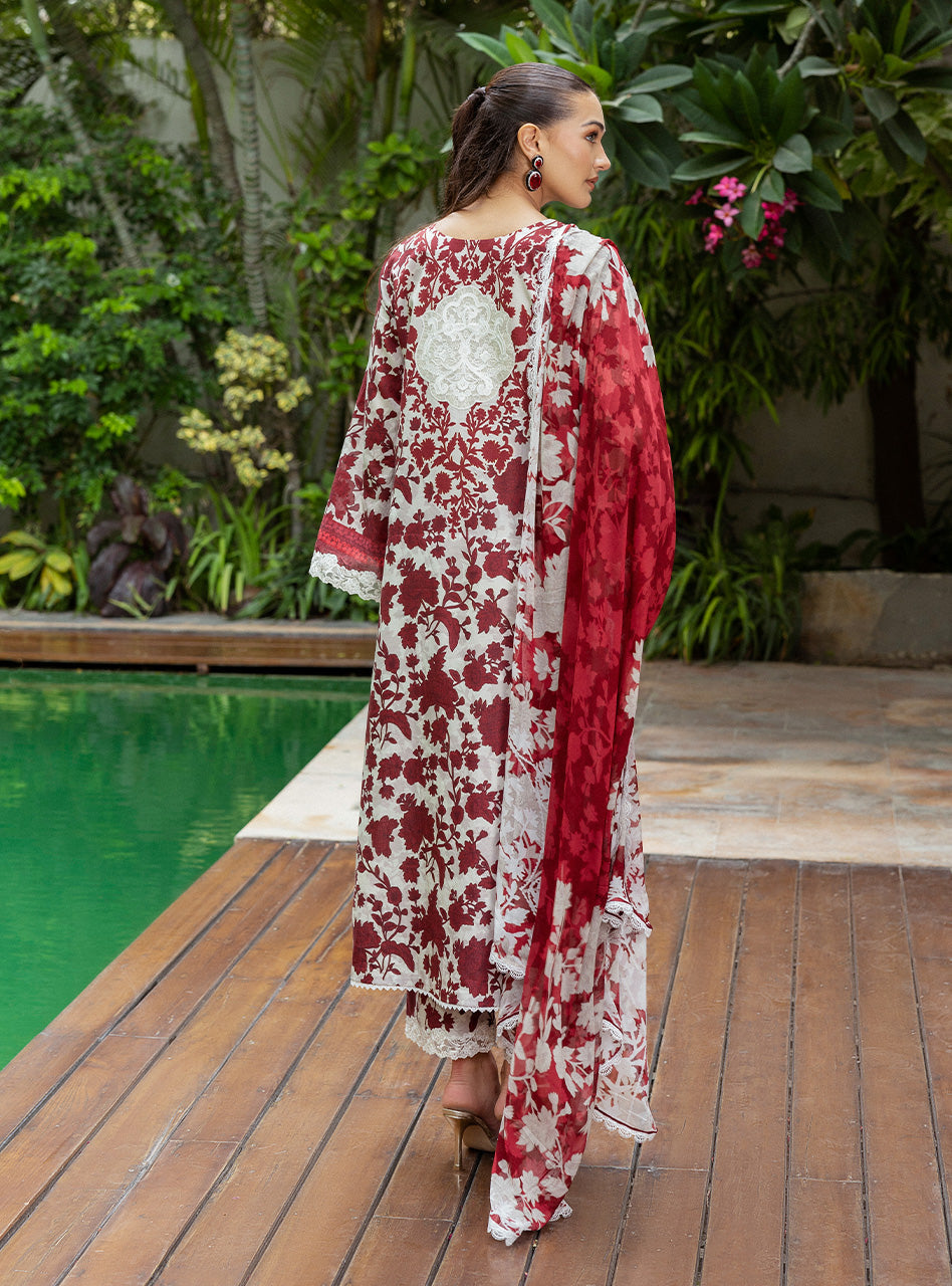 Zainab Chottani Gray Maroon Tahra Embroidered Lawn 3piece Unstitched