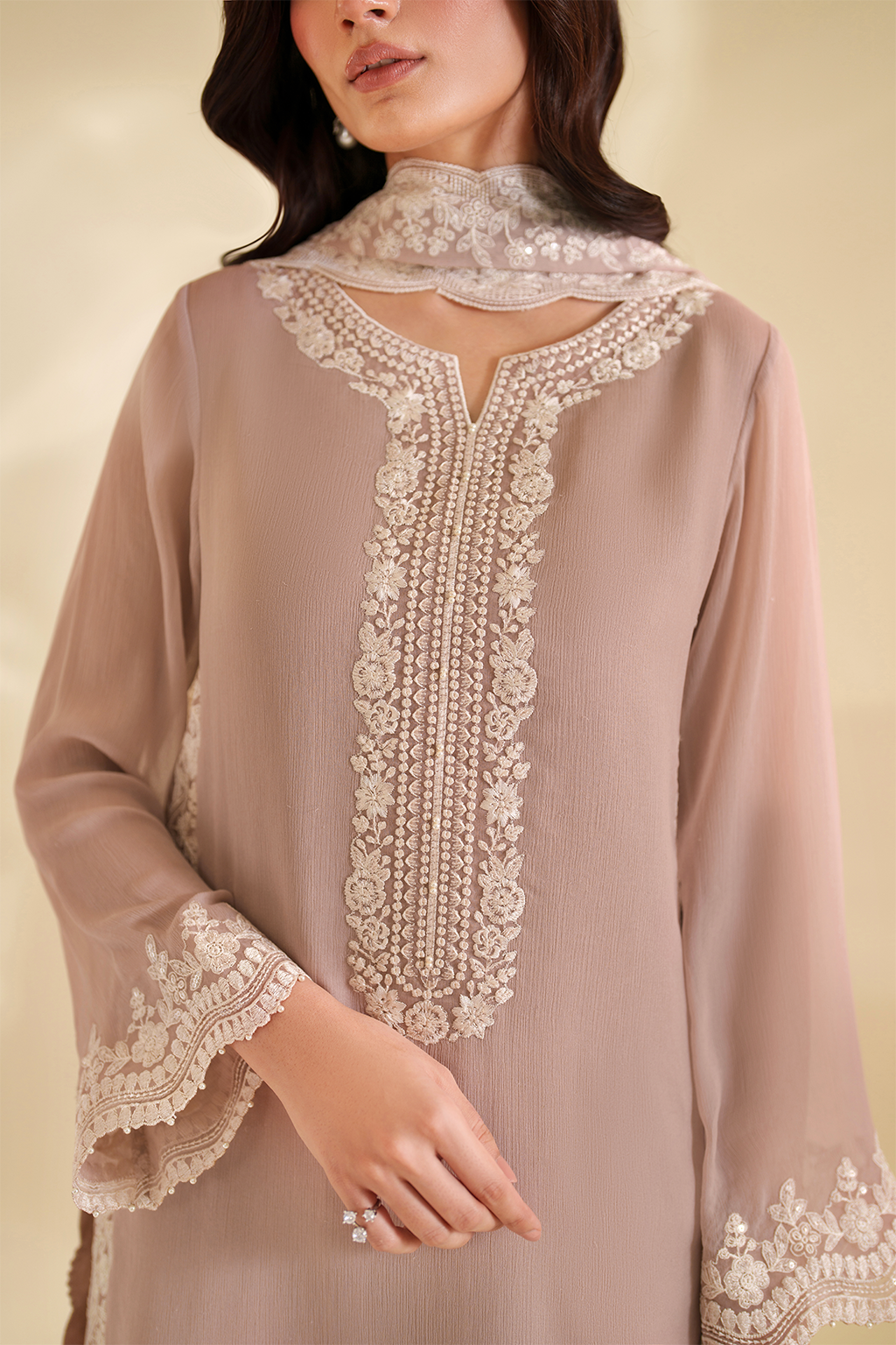 Iznik Beige Exclusive Formal Chiffon Embroidery 3pc Unstitched
